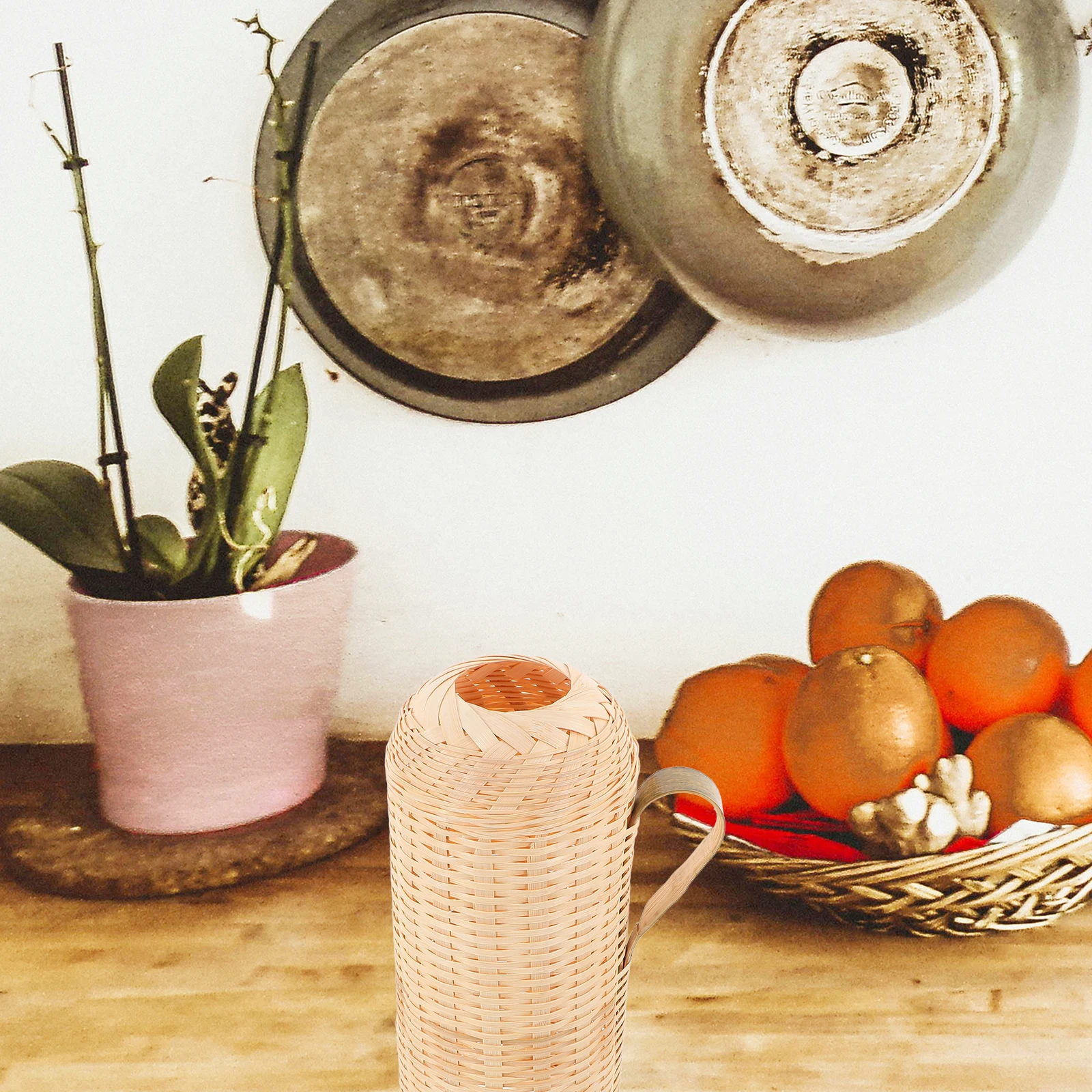 

Sturdy Bamboo Insulation Water Bottle Retro Woven Thermal Kettle Sleeve Coffee Carafe Protective Cover For Home Office