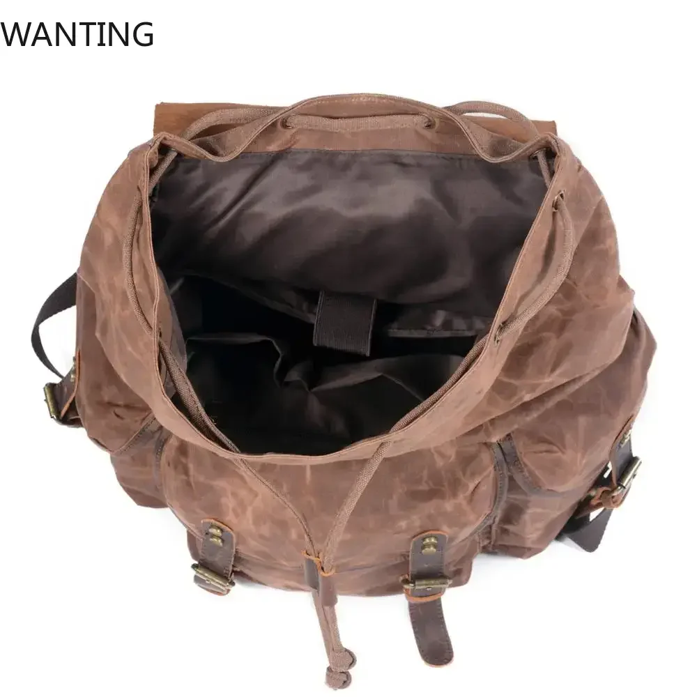 CHCĘ woskowane olejem plecaki podróżne dla studentów o dużej pojemności wodoodporne plecaki na laptopa plecaki ze skóry z czystego bawełnianego płótna