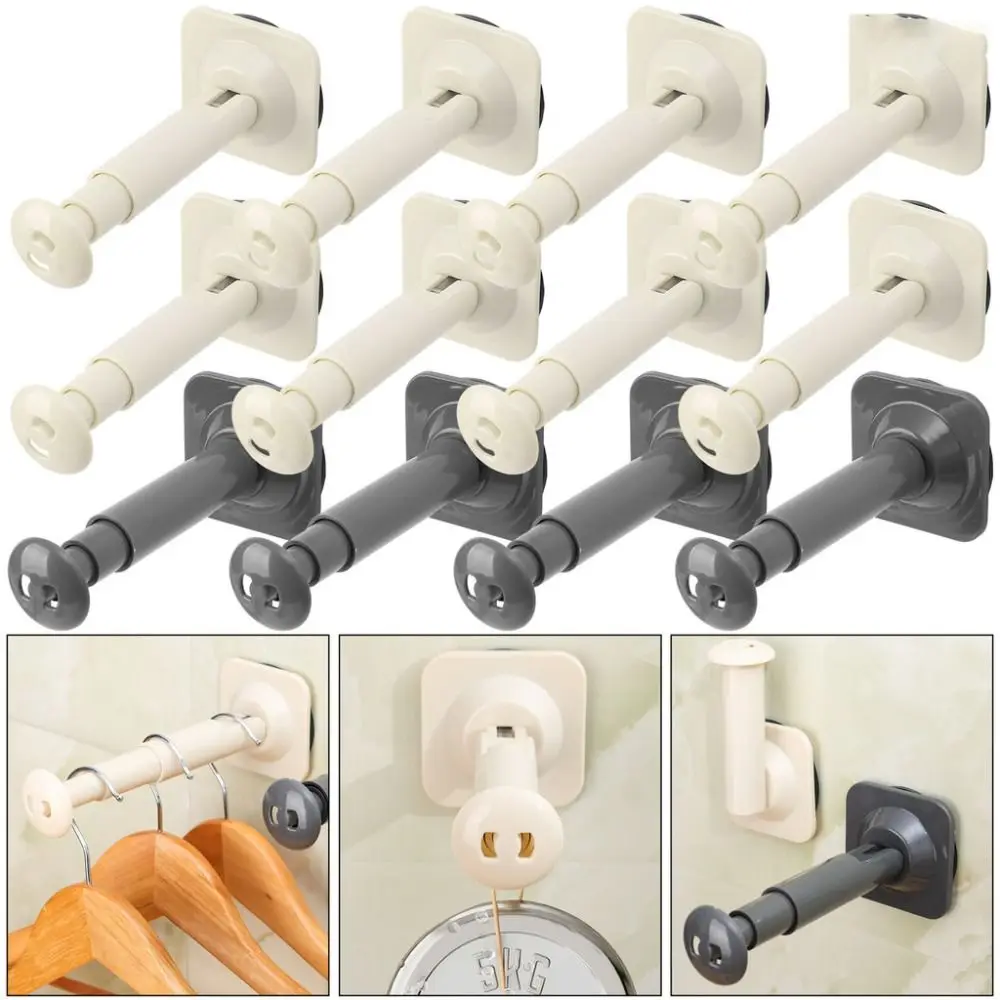 

New Suction Cup Towel Storage Rod Folding Retractable Hanger Organize Rack Wall Mounted Drying Rack