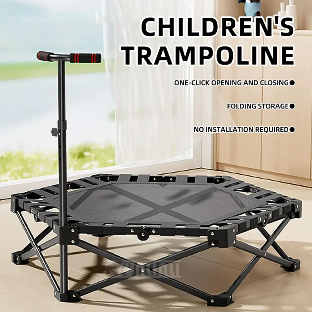 Hexagonal Indoor Trampoline, Foldable Kids' Trampoline,Adjustable Trampoline with Handrails and Folding Design,Home Trampoline