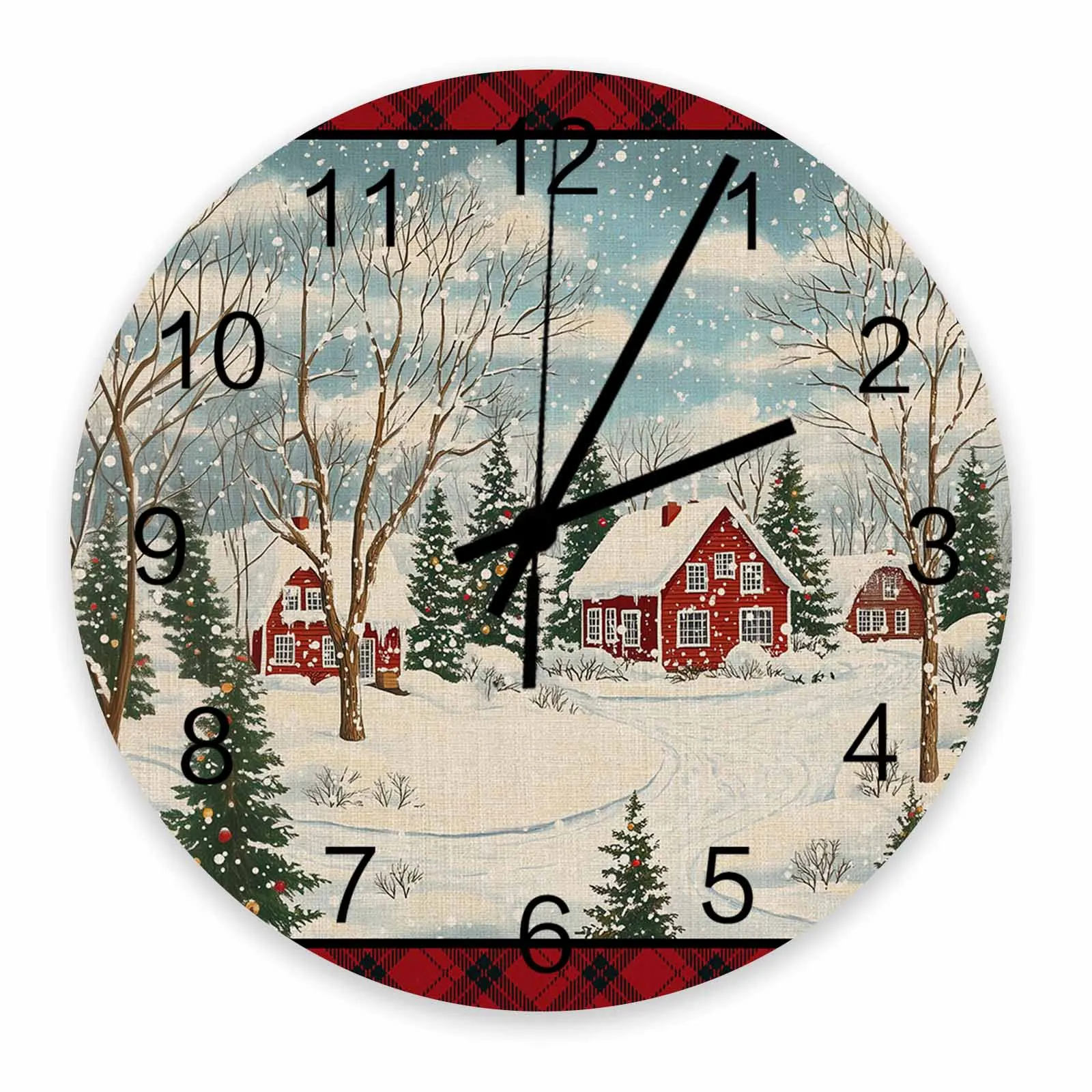 Snowflake Christmas Tree Hand Drawn Wall Clock Large Modern Kitchen Dinning Round Wall Clocks Bedroom Silent Hanging Watc