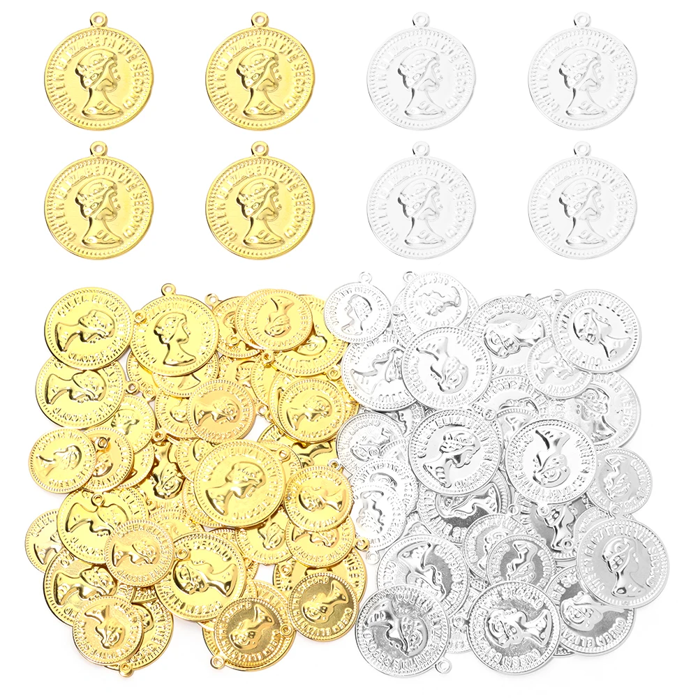 50-100pcs/lot Vintage Beauty Head Metal Pendant Gold Silver Color Pendant For Women Men Jewelry Making DIY Necklace Accessories