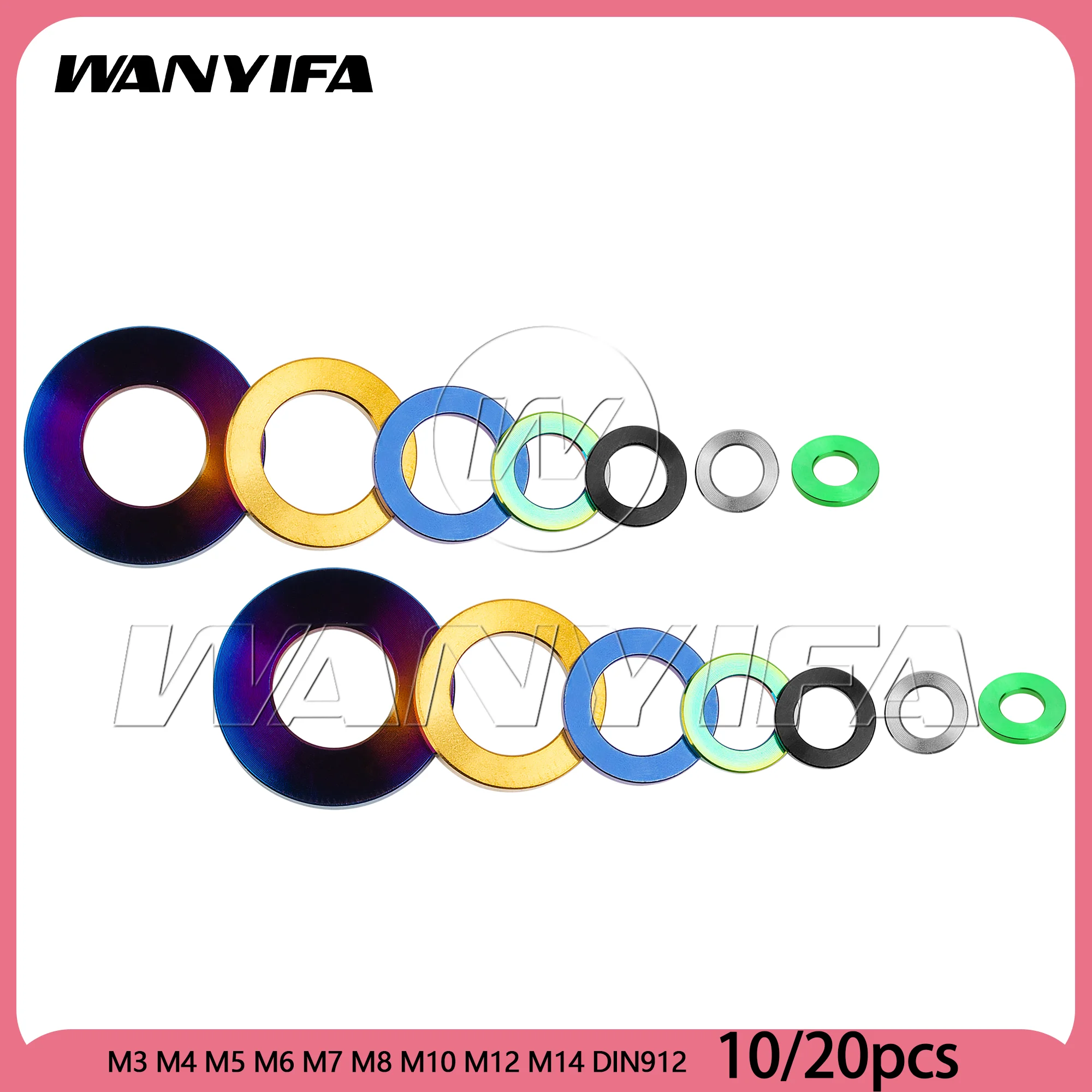 

Wanyifa 10/20pcs Titanium Washer M3 M4 M5 M6 M7 M8 M10 M12 M14 DIN912 Flat Spacer Gaskets for Bicycle Motorcycle Car Cycling