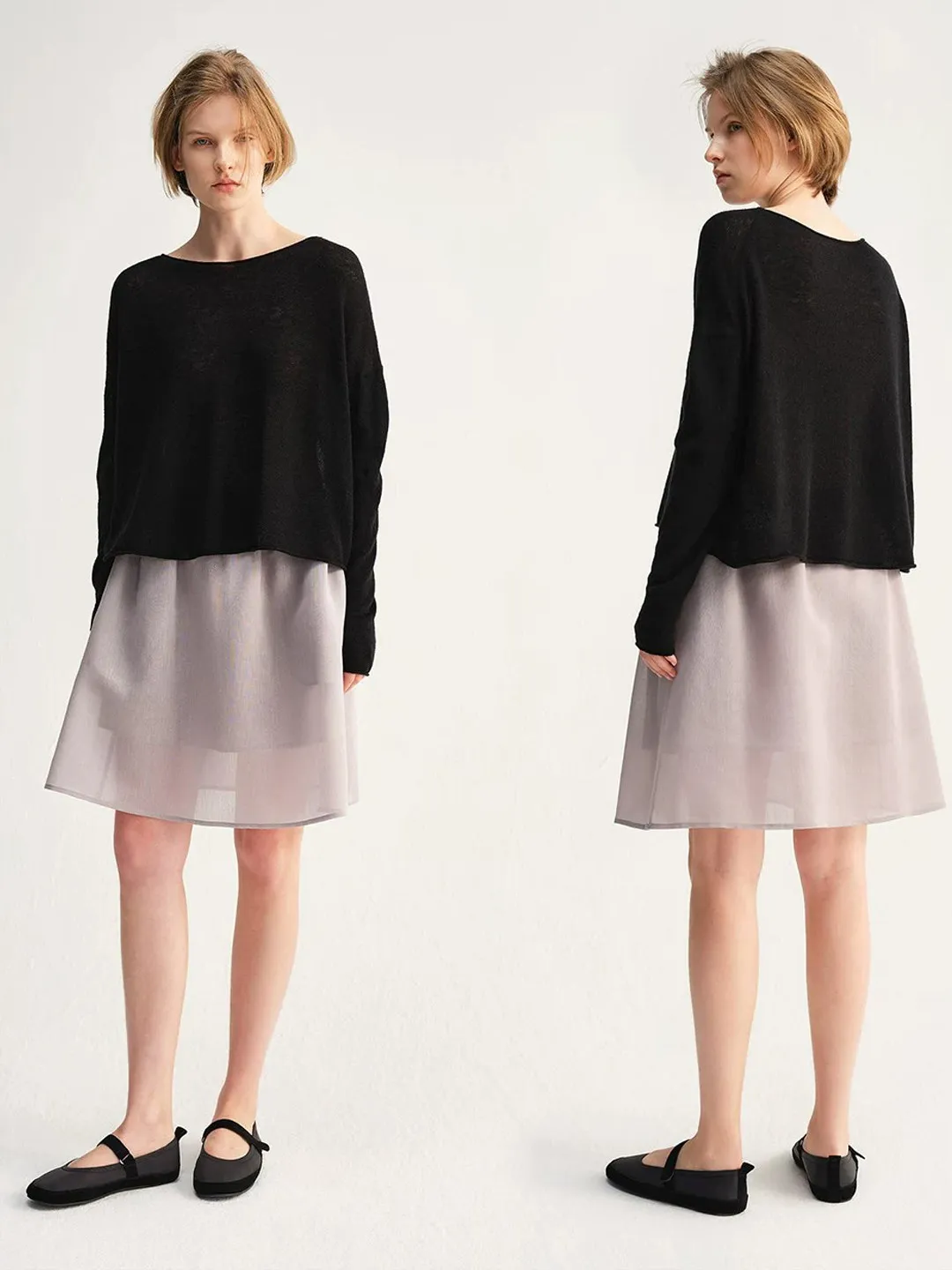 Row style early autumn Australian cashmere wool knitted base skin-friendly lazy transparent one-word neck loose pullover