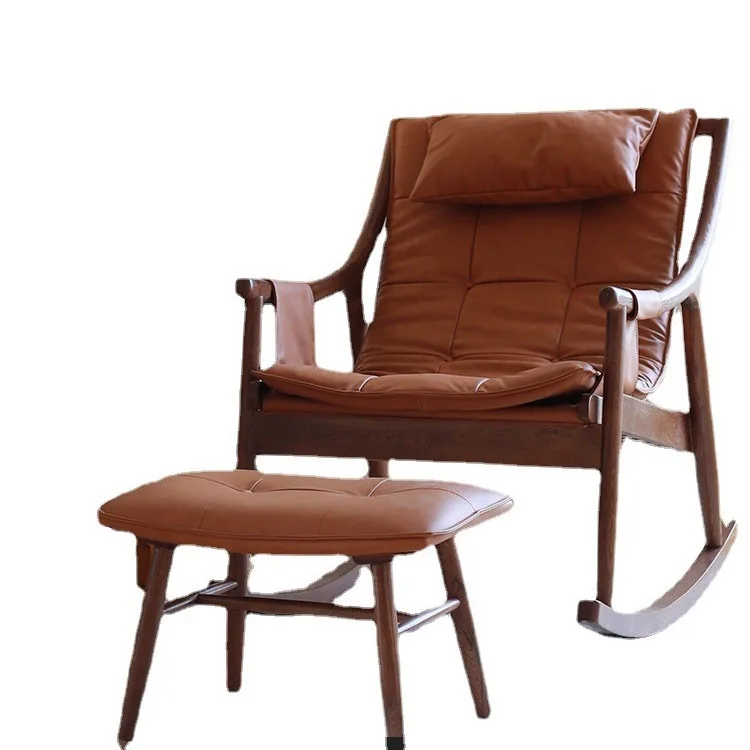 

Solid wood, leather, rocking chair, modern, minimalist, nap