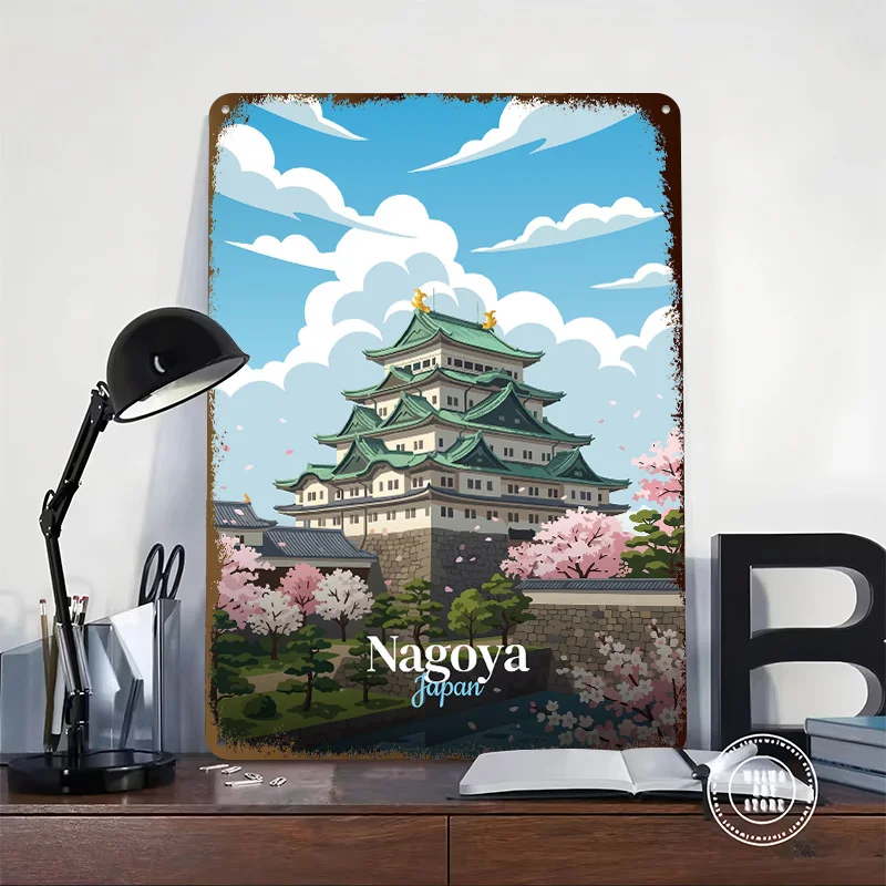 Nagoya Castle Japan Metal Poster Custom Wall Art Retro Vintage Tinplate Signs for Man Cave Bedroom Decoration Room Home Decor
