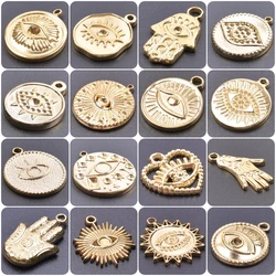 10pcs/lot Turkish Evil Eye Charm Hamsa Charms Religious Khamsa Pendants Stainless Steel DIY for Necklace Earrings Jewelry Making