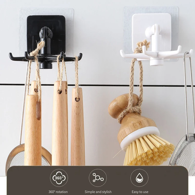 Kitchen Hook Multi-Purpose With 6 Hooks 360 Degrees Rotated Rotatable Rack For Organizer And Storage Spoon Hanger Kitchen Gadget