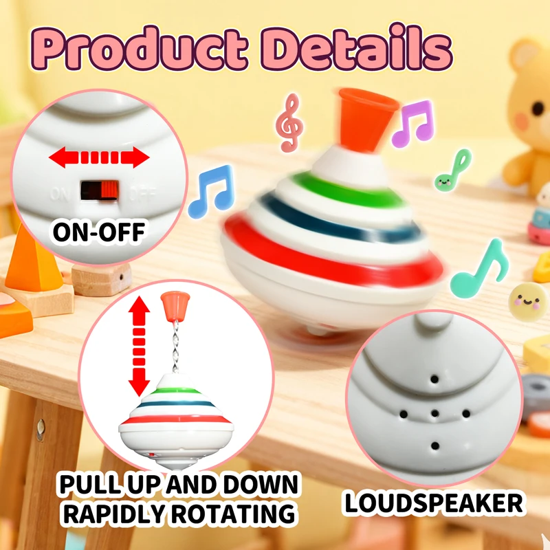 Juguete mágico con luz de flash LED y música, juguete giroscópico clásico, divertido juguete giratorio iluminado para niños, regalo de cumpleaños Ideal