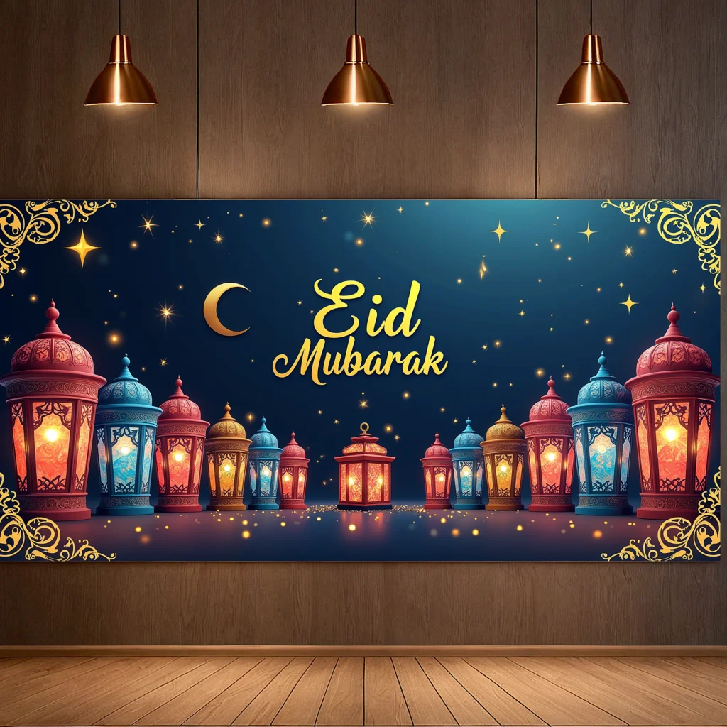 Eid Mubarak Banner Backdrop Background Ramadan Festival Decor Party Supplies Photography Props Decorations Islamic Celebration