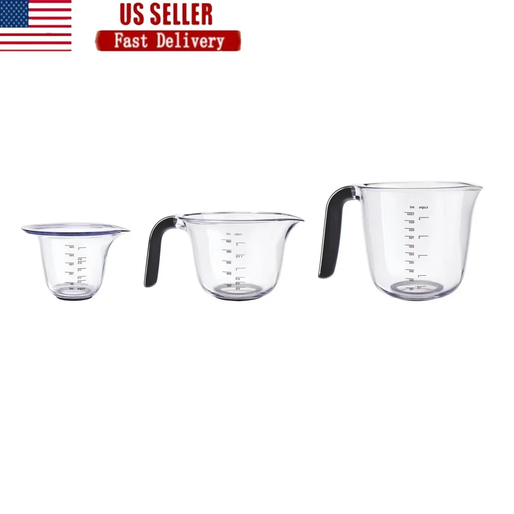

Universal Nesting Measuring Cups Set of 3 with Non-Slip Handle Spouted BPA-Free Plastic Easy Storage Kitchen Essentials