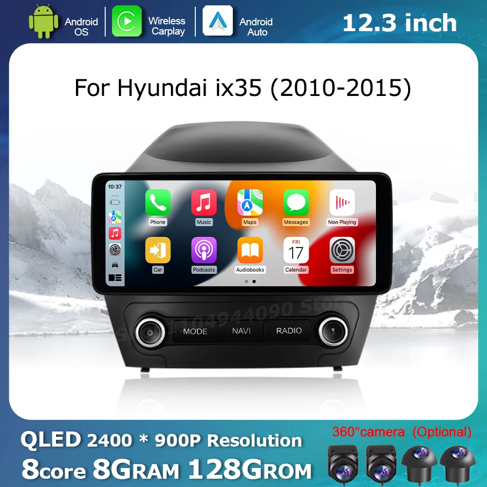 

Wireless Carplay Android Auto for Hyundai ix35 2010-2015 QLED 2400*900P Car Display Screen Multimedia Radio Player GPS Navi WiFi