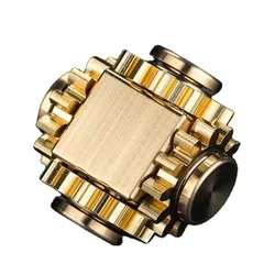 Manual rotator metal EDC fingertip gyroscope copper 4 gear linkage cube Fidget rotator gear linkage adult decompression toy