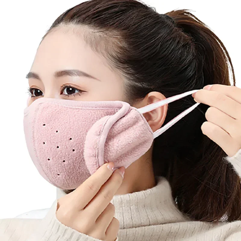 1 Pc Winter Windproof Mask Earmuff 2-in-1 Thickened Warm Fleece Breathable Motorcycle Cycling Face Mask Bike Riding Sportmask