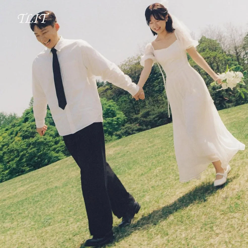 

TLIT Элегантное свадебное платье цвета слоновой кости из органзы, обычное платье для выпускного вечера с короткими пышными рукавами, корейское свадебное платье, фотосессия по индивидуальному заказу