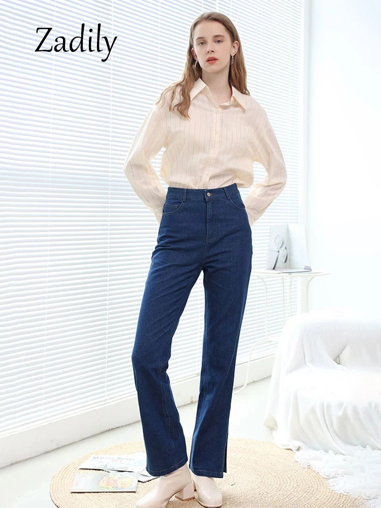 Zadily 2024 Spring Office Lady Long Sleeve Women Basic Striped Shirt Minimalist Button Up Ladies Work Shirts Female Blouse Tops