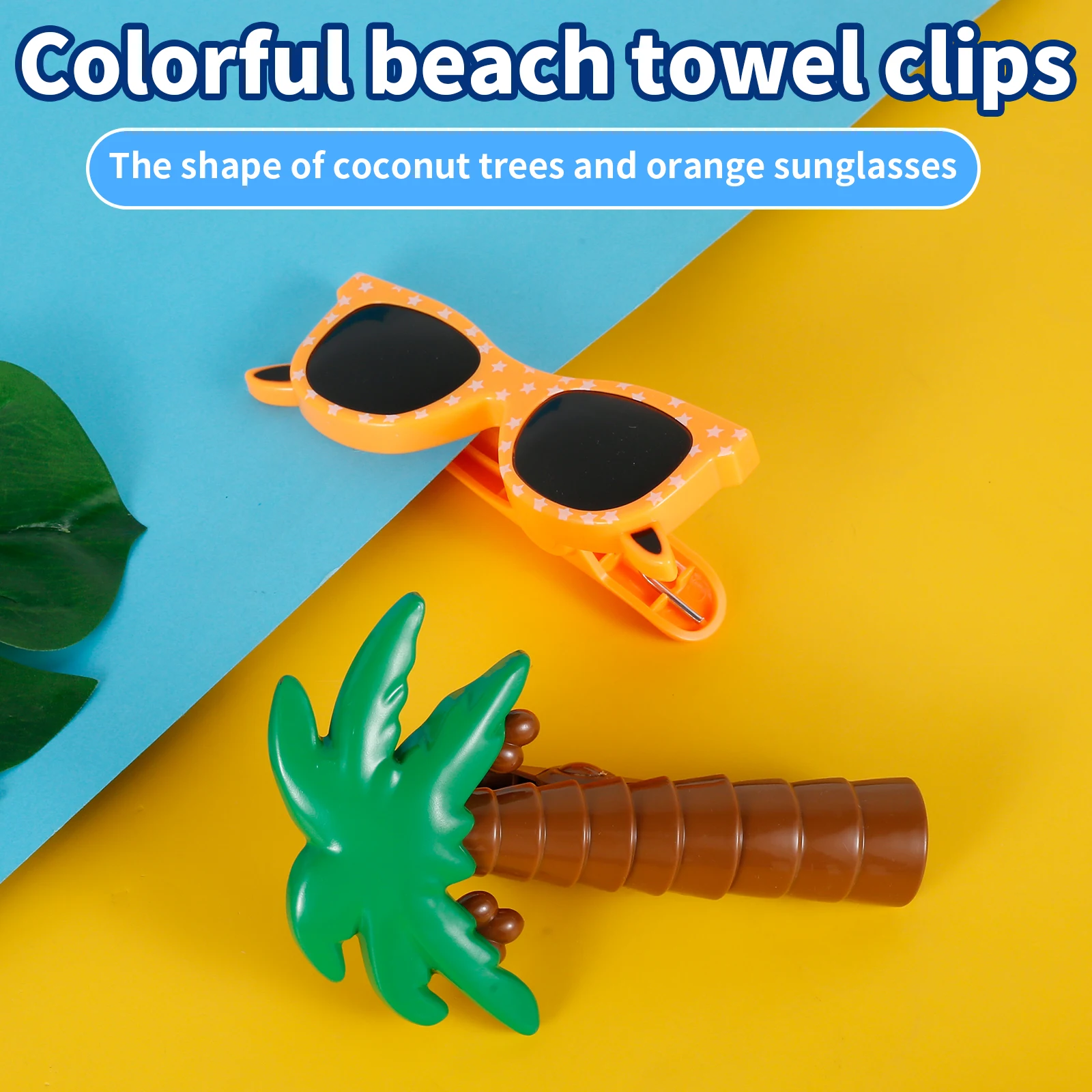 4 Pcs Sunglasses and Coconut Tree Beach Towel Clips Windproof Beach Chair Clips Plastic Clothespins Decorative Pool Chair Clips