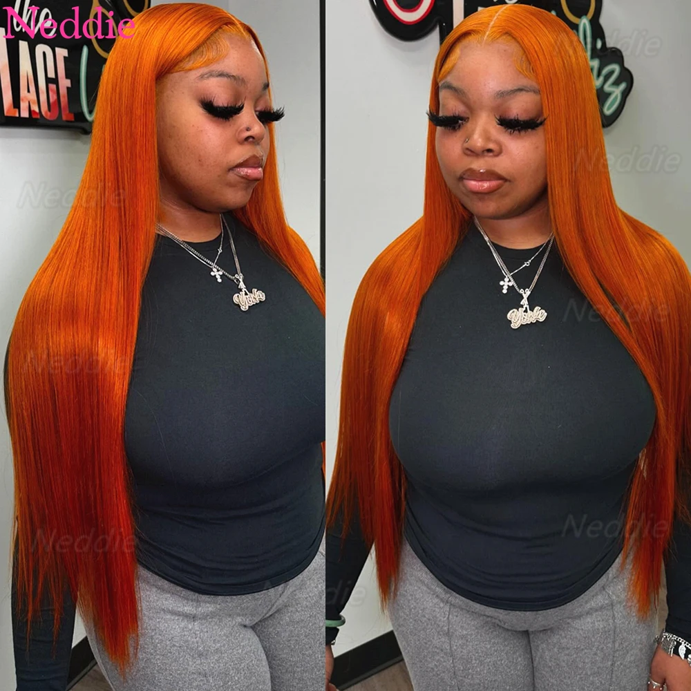 

Neddie Bone Straight Orange Ginger Human Hair Wig 13x6 Hd Lace Frontal Wig For Women #350 Colored Wigs Preplucked Brazilian