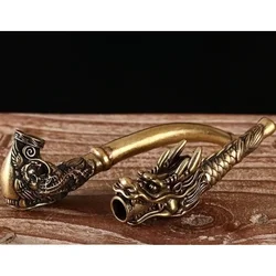 Vintage Brass Dragon Pattern Bent Smoking Tobacco Pipe Accessories Chinese Traditional Pure Copper Cigarette Holder Collections