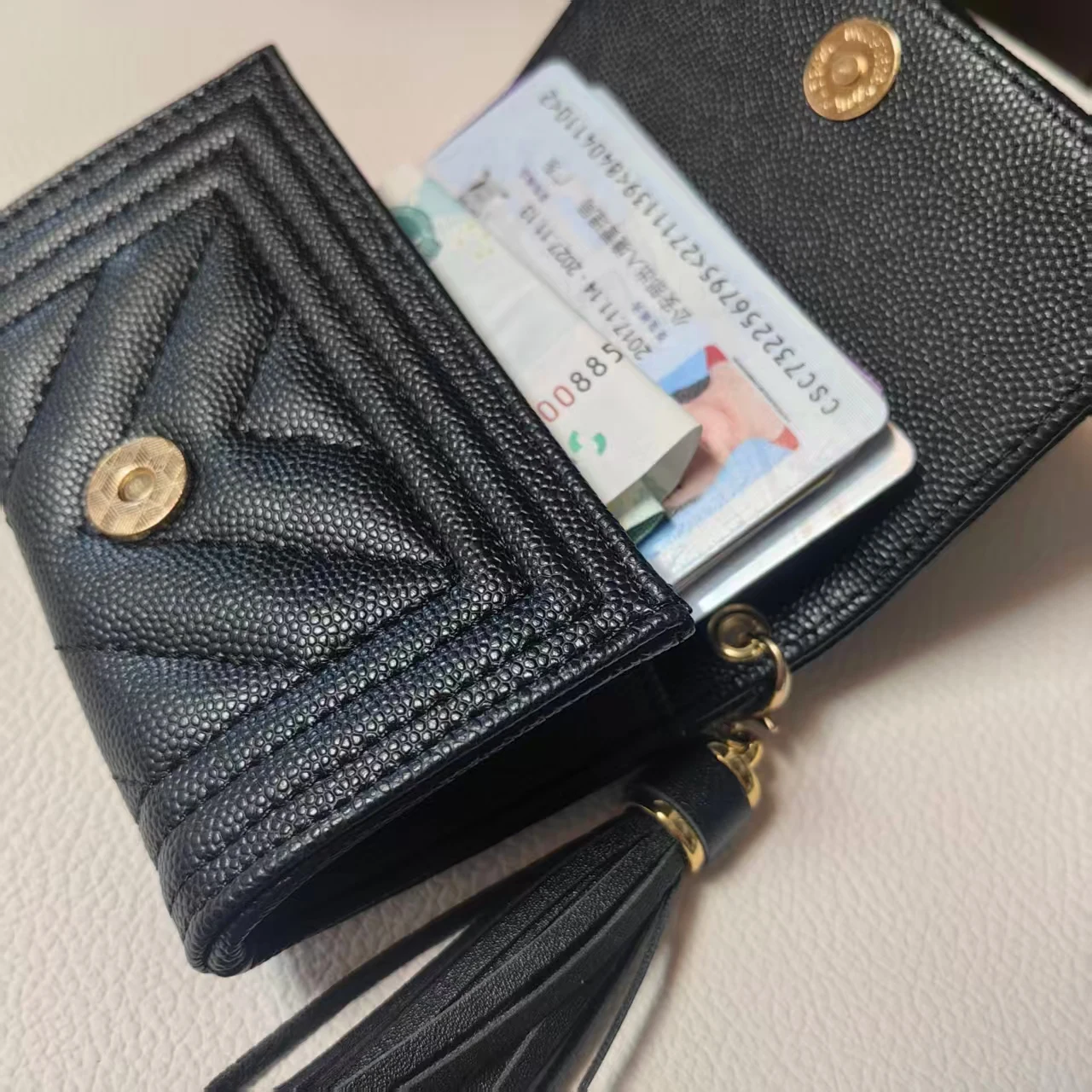 

Women Wallet Stitching Design Small Card Holder Coin Purse Tassel Decoration Money Bag Simple Card Holder Luxury PU Leather