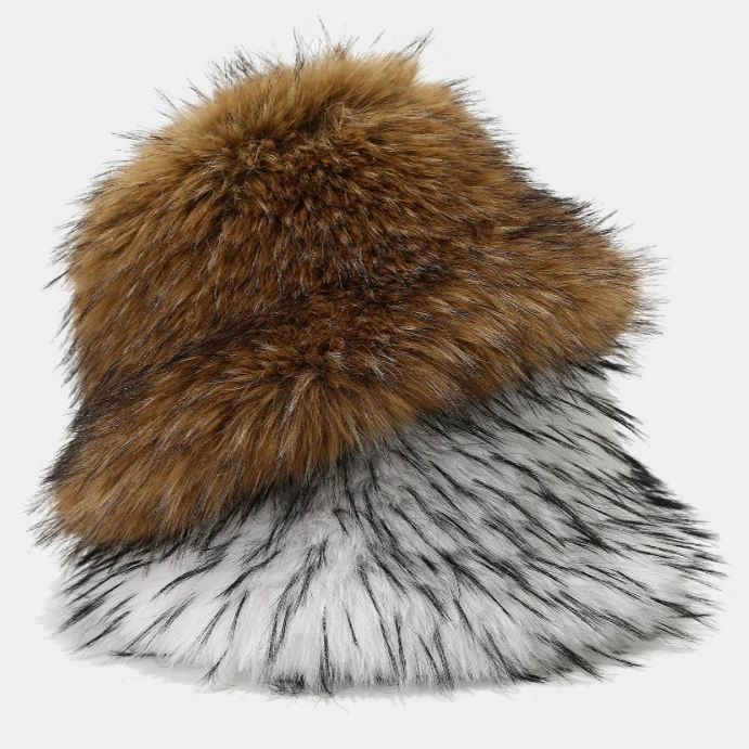 Thick Shaggy Faux Fur Bucket Hat for Women:Fluffy, Plush Fisherman Cap,Cold-Weather, Casual, Outdoor, Travel, Street Headwear