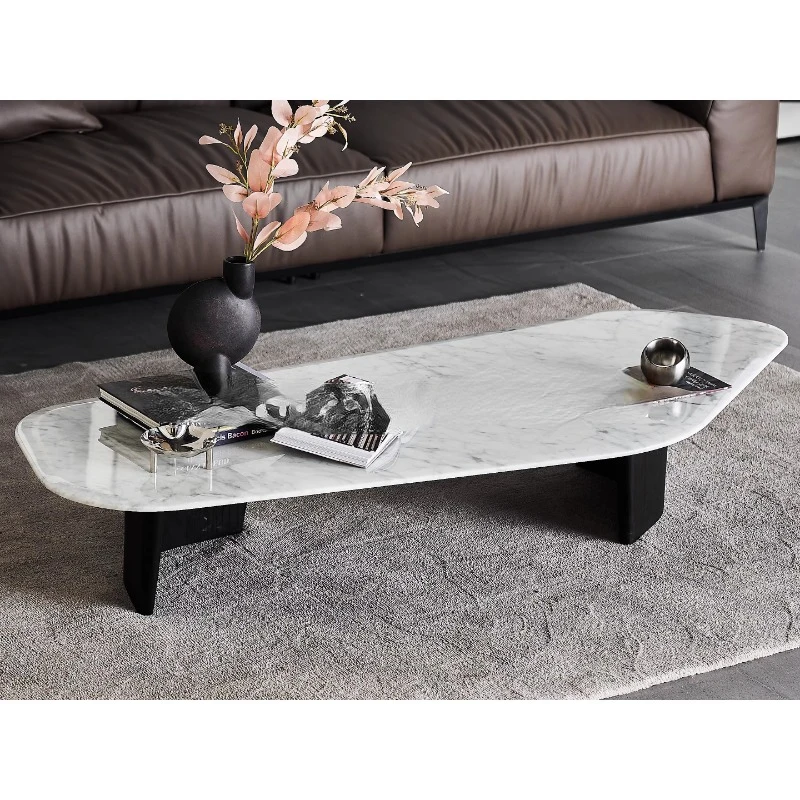 Rectangular coffee table/minimalist/1.8m natural marble+smoked oak/