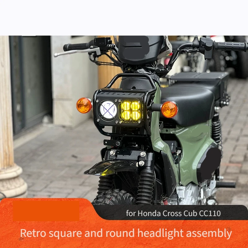 Motorcycle Modified Square Round Headlight Cover Headlamp Shell No-drilling Direct Fit for Honda Cross Cub CC110