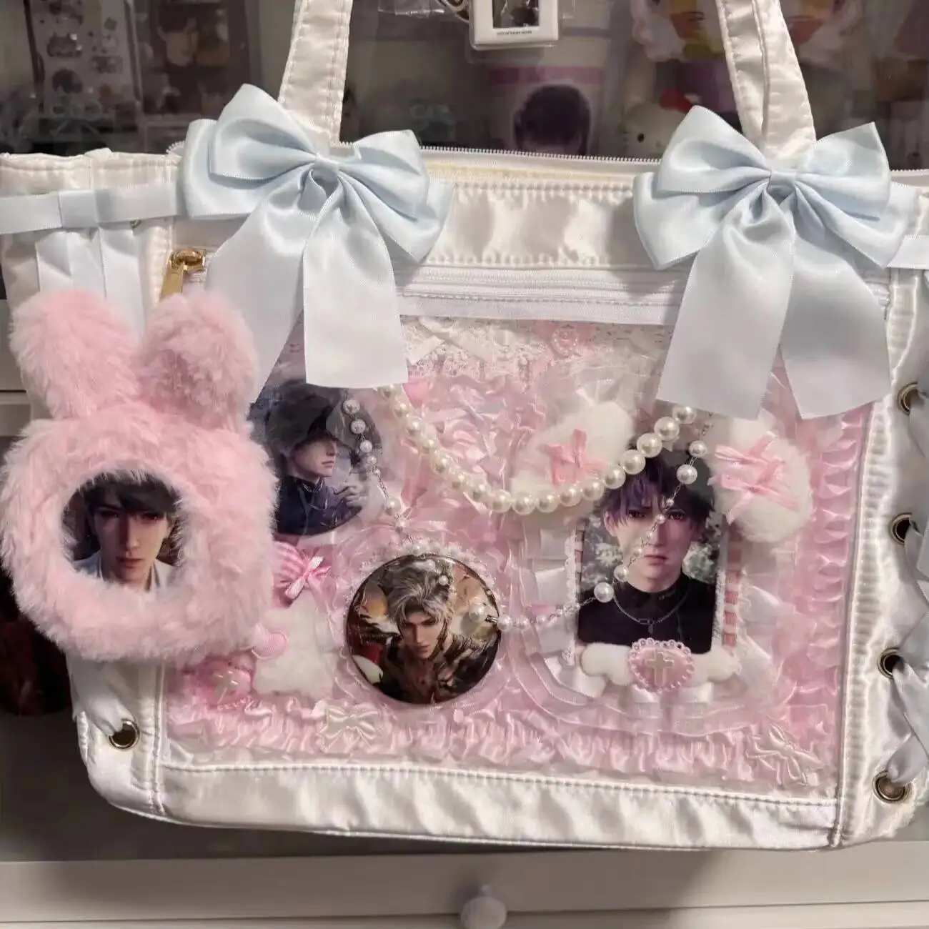 Ita Bag Accessories Anime Badge Card Holder Cute Ribbon Lace Pin Organizer Ita Bag Decorative Insert Board Badge Display Storage