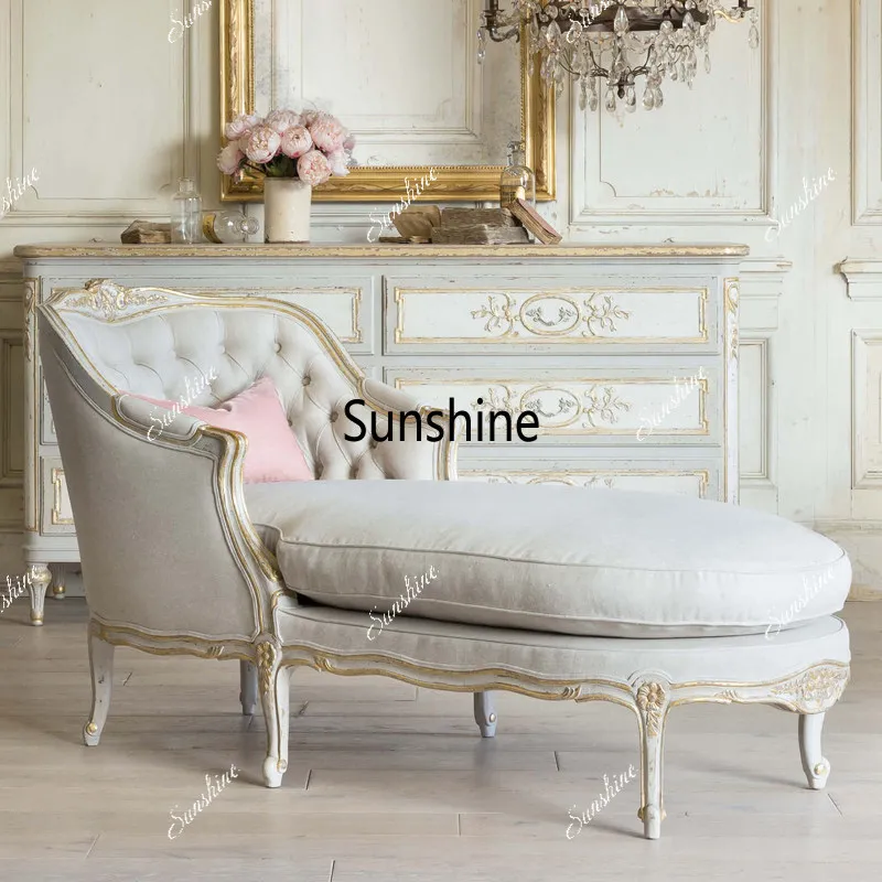 Solid wood carving flower retro old concubine chair villa bedroom lazy sofa