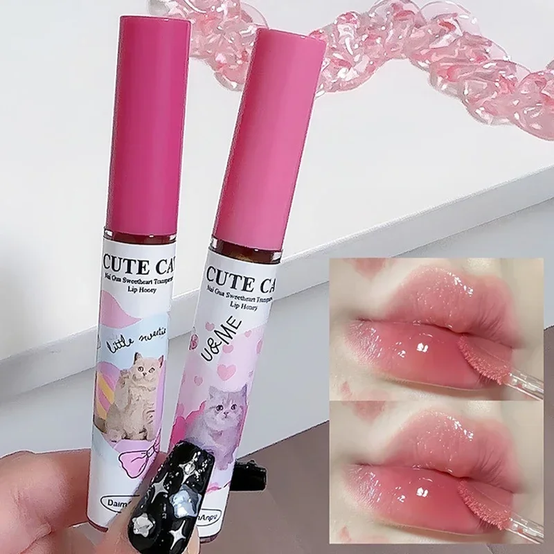 6pcs Cute Mirror Glass Lip Glaze Set Water Light Cat Lipstick Jelly Oil Lip Gloss Korean Lip Tint Watery Makeup Girl Cosmetic