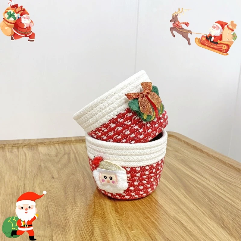 Cotton Rope Desktop Sundries Storage Basket Simple Stylish Christmas Style Decoration Cosmetic Key remote control Storage Box