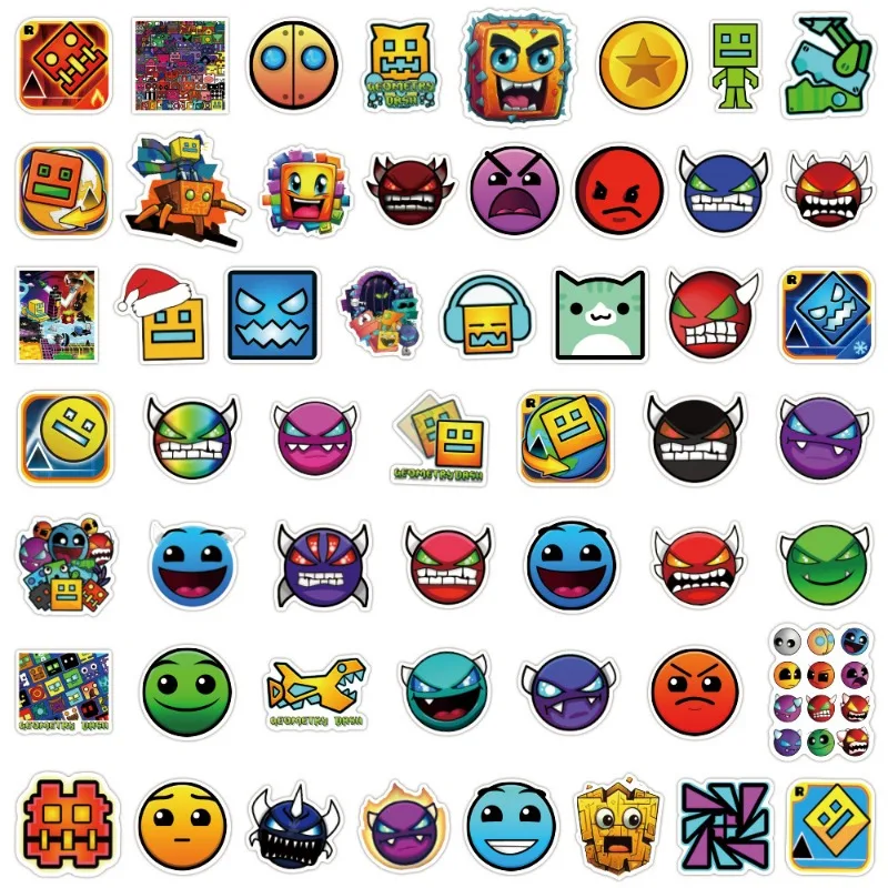 50pcs Geometry Dash Game Stickers Suitcase Water Cup Stationery Mobile Phone Scooter Notebook Refrigerator Decorative Stickers