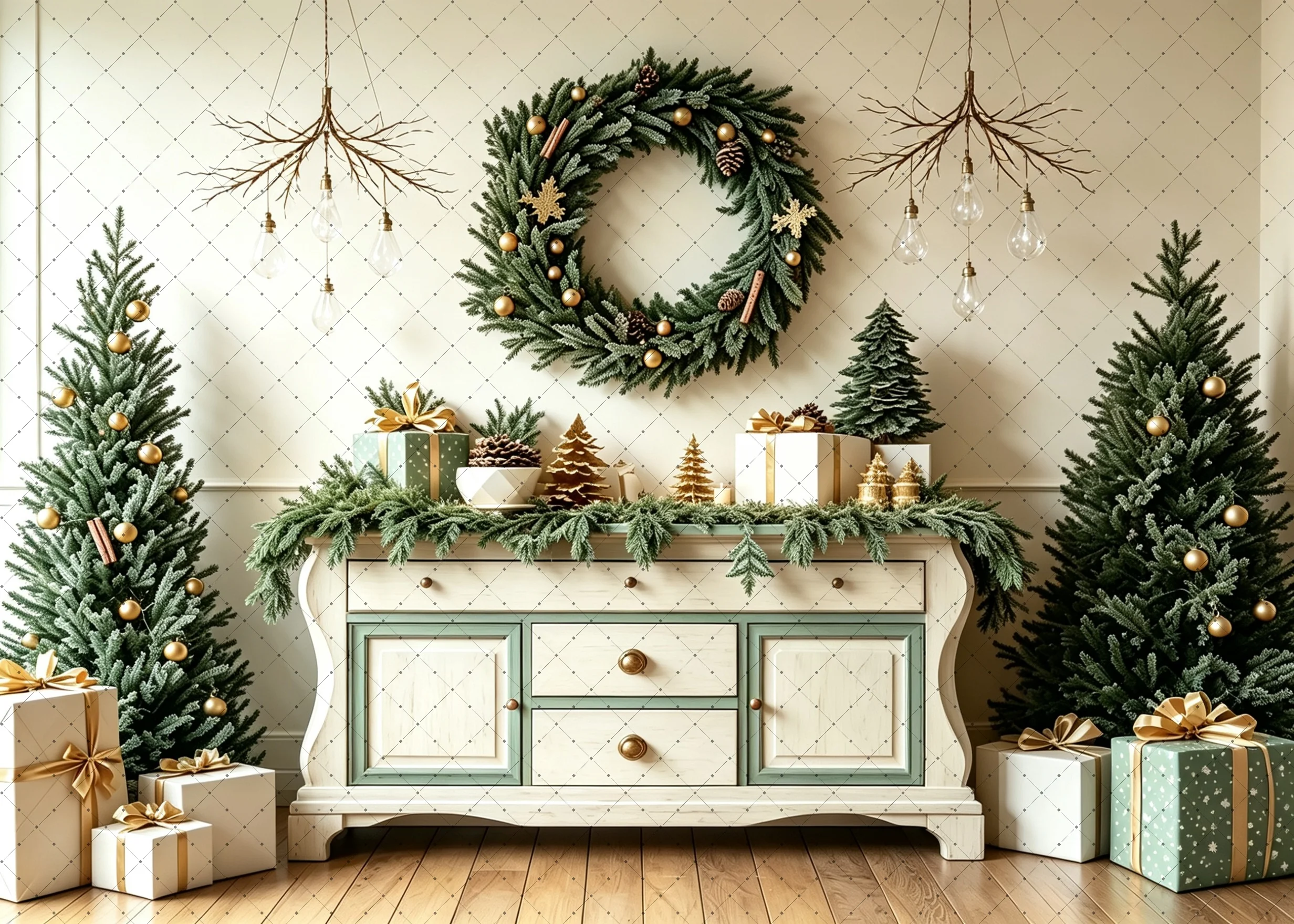 Christmas Living Room Corner Photo Backdrop Xmas Tree Wreath Scene for Holiday Family Portrait Studio Shooting Decor Props