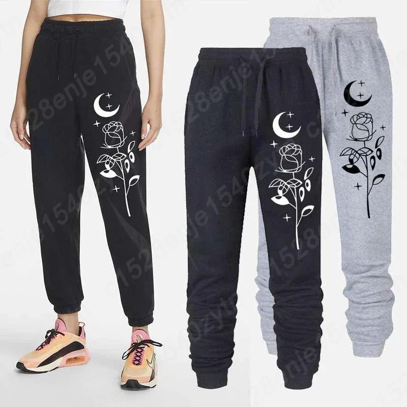

New Rose Printed Sweatpants for Women Loose Long Pants Jogger Trousers Women Casual Fitness Jogging Pants