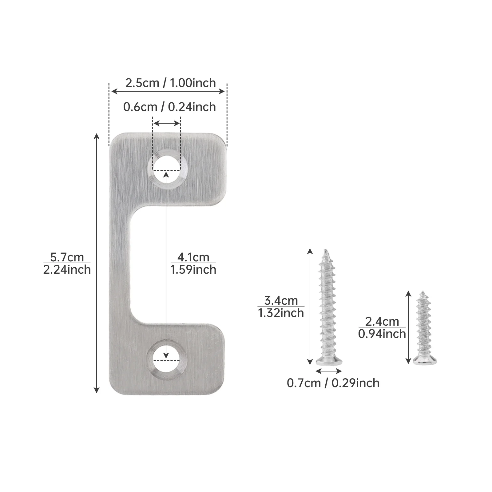 1.9 cm Thick Security Adjustable Door Strike Plate with Threaded Screws, Stainless Steel Deadbolt Strike Plate