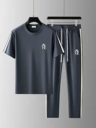 Men's Casual Sportswear Set, Summer Fashion 2-Piece co ord set With Short Sleeve T-Shirt & Side Stripe Pants