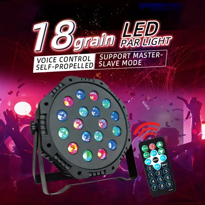 DMX512 18x1W Full color or RGB Single color LED Flat Par Light Sound Activated Dmx Control DJ Disco Bar Party Stage Lighting