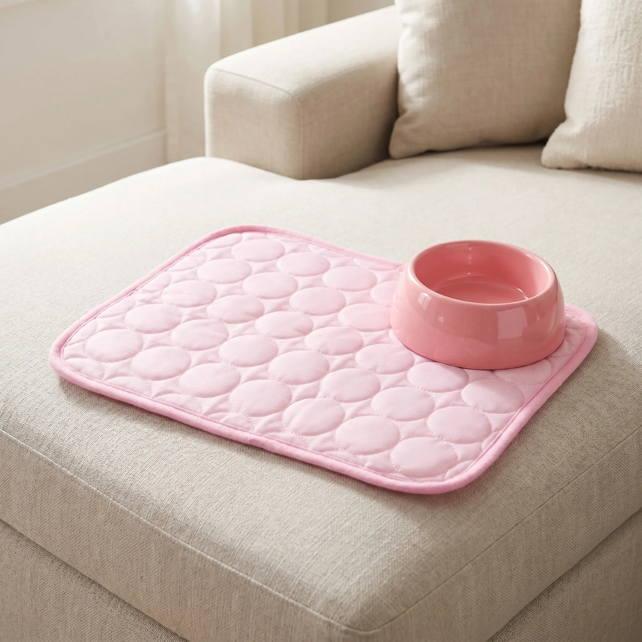 Pet Cool Mat Dog Cat Summer Ice Mat Lightweight Breathable Fabric Floor Protector 40x30 Pink Safe Skin Friendly Temperature