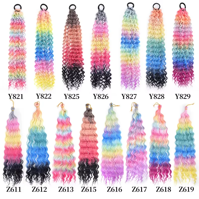 ウェーブ編み込みヘアエクステ、ウォーターシンセティッククロシェ編み込みヘア、グラデーションカラー、24インチ、ディープウェーブ