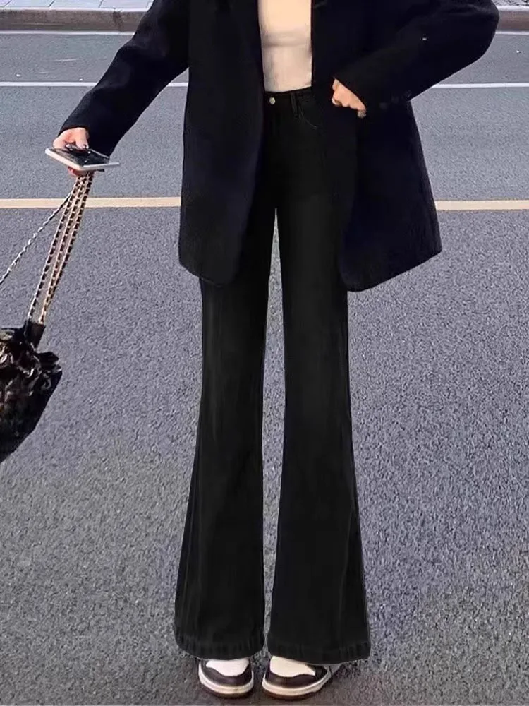 

Расклешенные джинсы с высокой талией, женские эластичные джинсовые брюки Bootcut, утягивающие прямые брюки грушевого цвета, большие размеры, Bla