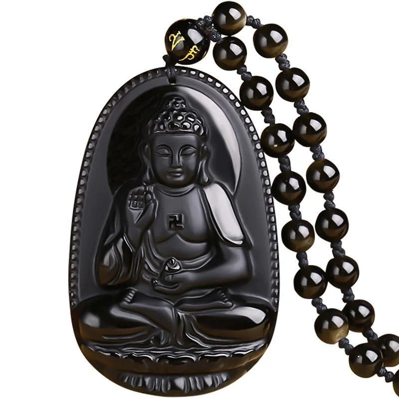 Imagem -04 - Obsidiana Vida Buda Pingente Grande Sol Tathagata Colar Amuleto para Homem e Mulher Preto Yaoshi Guanyin Buda Estátua Amitabha