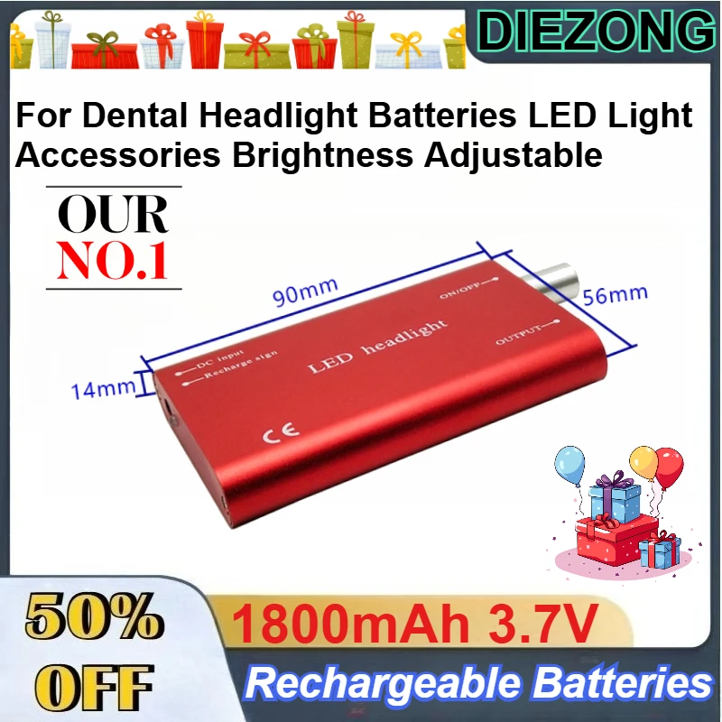 

1800mAh 3.7V Rechargeable Battery for Dental Headlight Batteries LED Light Accessories Brightness Adjustable with EU Charger