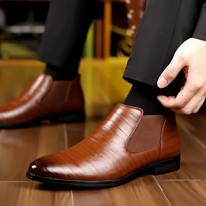 جديد الرجال تشيلسي الأحذية العلامة التجارية الرجعية مريحة بولي Leather الجلود حذاء من الجلد الرجال 2025 موضة أسود براون رجالي كاوبوي التمهيد حجم 39 ~ 48 #3