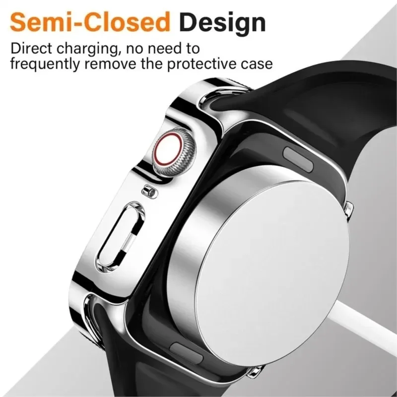 Glass+Case For Apple Watch 7 8 45mm 41mm 44mm 40mm PC straight edge Tempered Screen Protector Cover iWatch series 4 5 SE 6 7 8