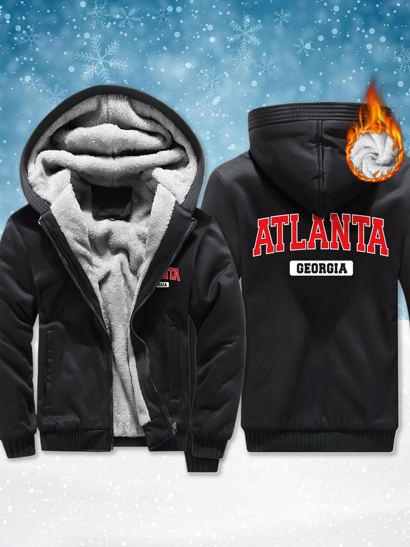 Atlanta Georgia Pattern Man Zip-Up Fleece Jackets Soft Comfy Tops Winter Thicken Outwear Warm Basics Veste Oversized Clothing
