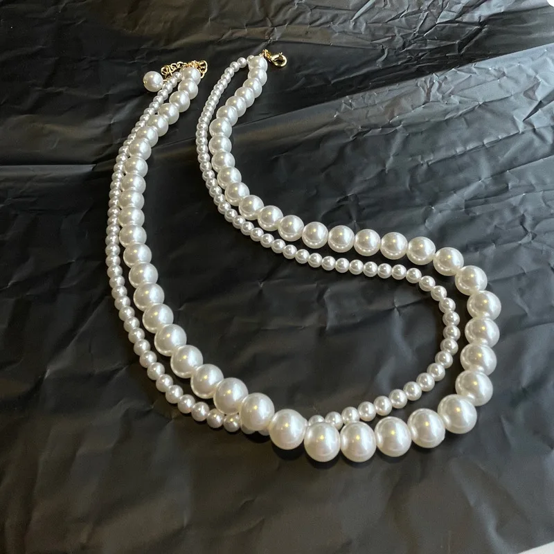 

2024 new fashion Double layered pearl necklace new and versatile minimalist collarbone chain niche