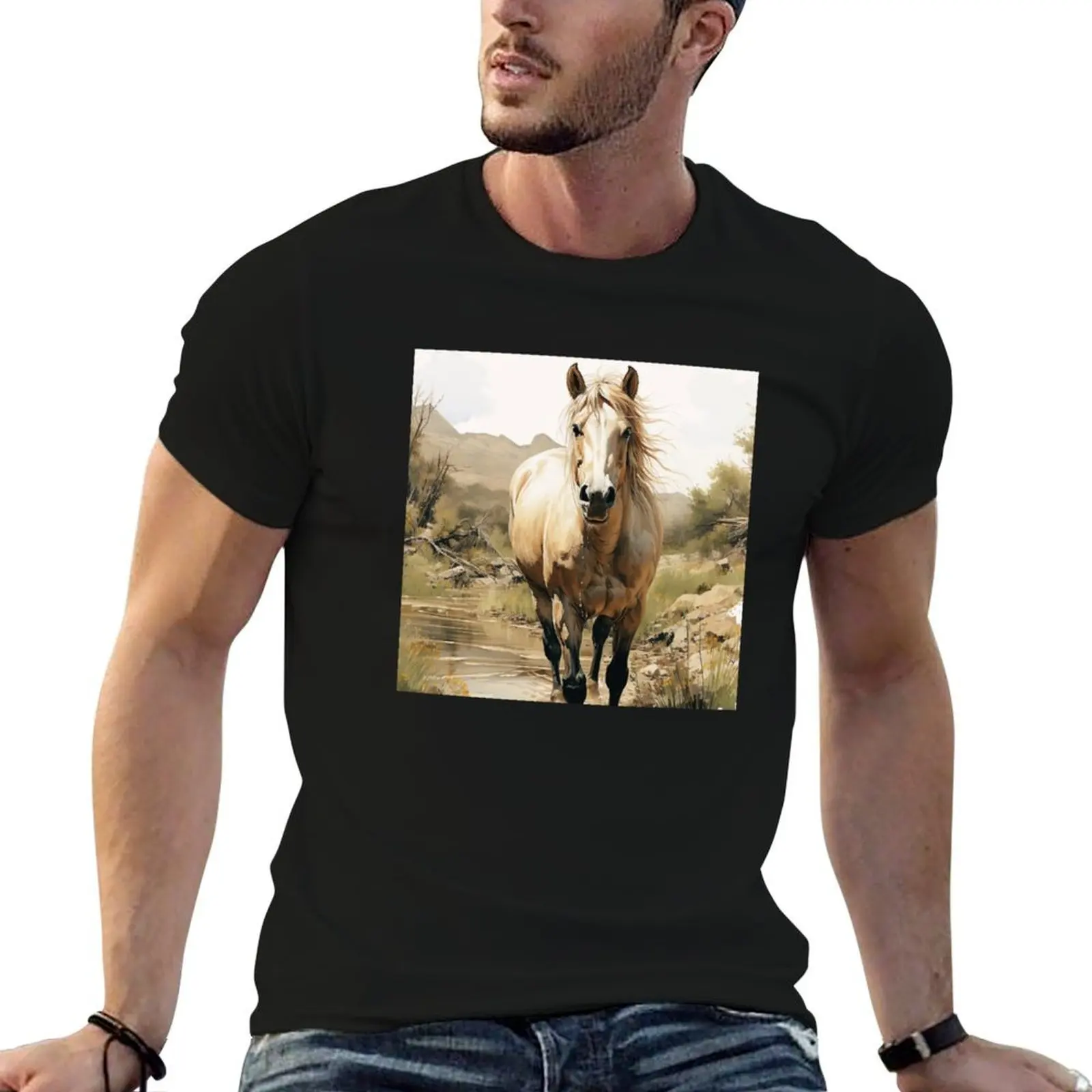 

Watercolor Horse T-Shirt cotton t shirts high quality funny t shirts dark humor T-Shirt