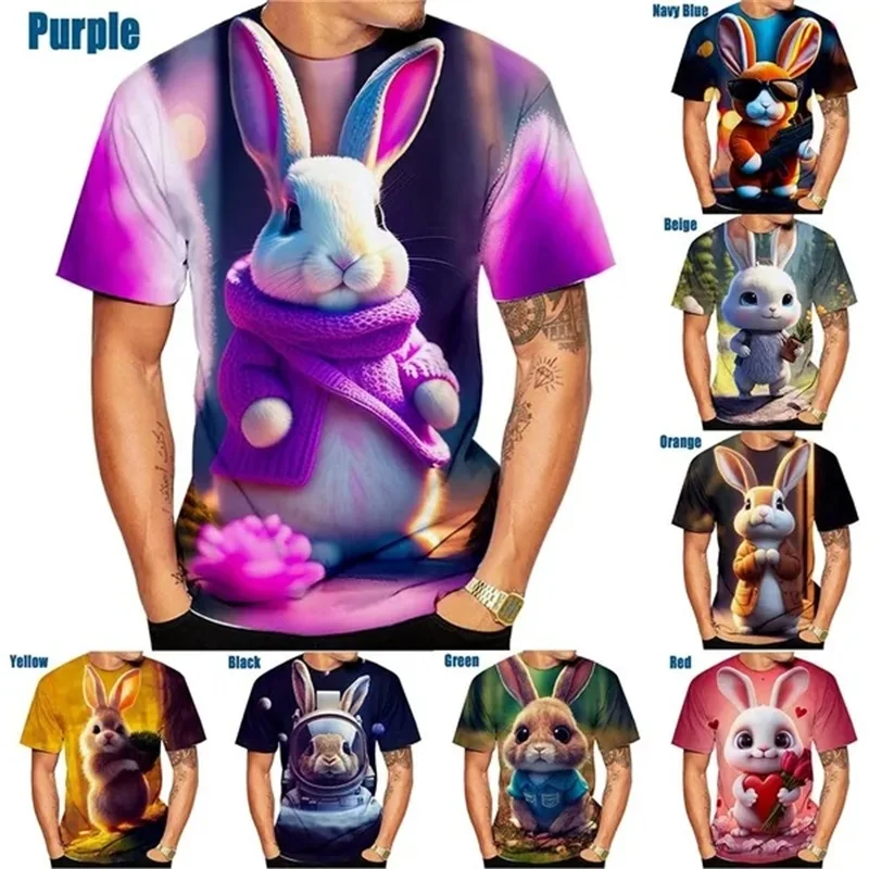 3D Print Cute Animal Rabbit Graphic T Shirts For Men Women Summer Casual Short Sleeve Round Neck T-Shirts Funny Rabbit Tee Tops