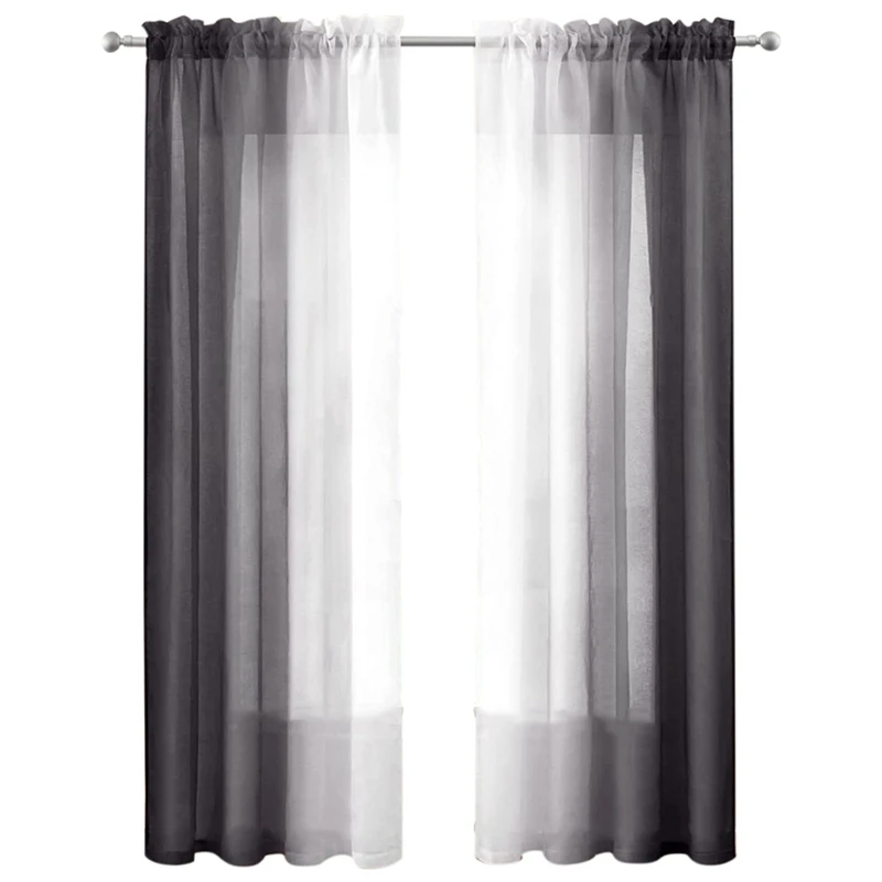 

Black Shadow Sheer Curtains 52 X 96 Inch 2 Panels White And Black Gradient Curtains Textured Semi Sheer Voile Curtains