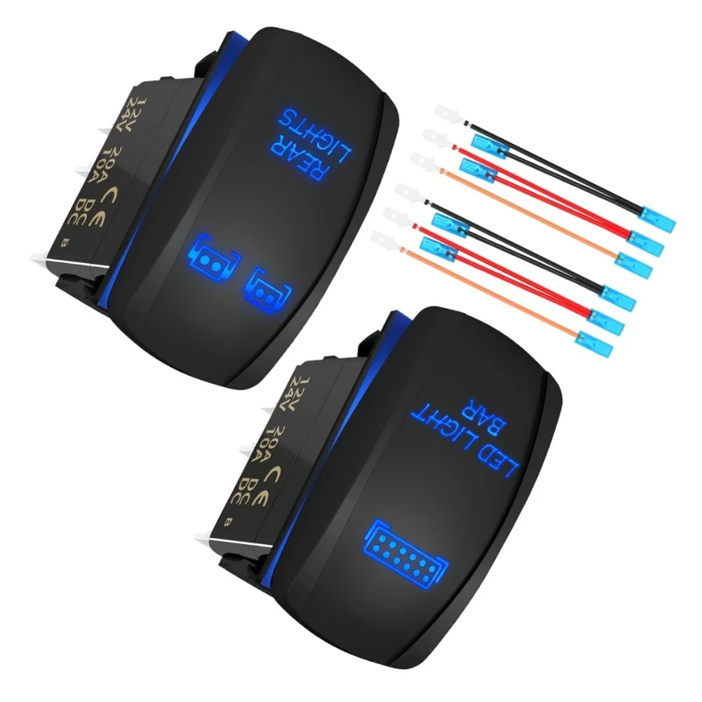 2 Pack 5 Pin SPST Illuminated Rocker Switch Black Plastic For Car For Truck LED Light Bar Tail Light Wiring Control Accessories